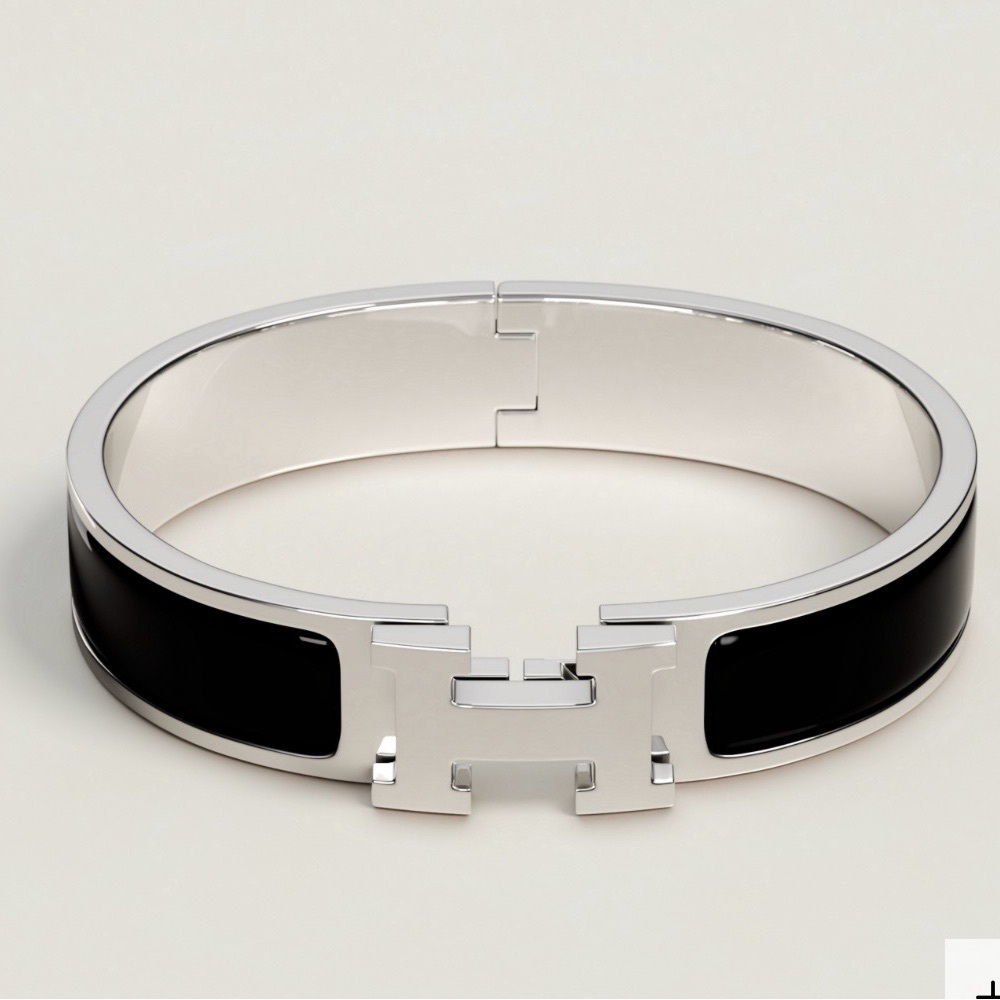Hermes Narrow PM Clic Clac H Black Noir Bracelet w/ Palladium Silver. Worn 1x!